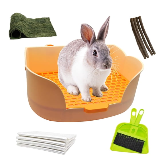 15.1"x11.0" Large Rabbit Litter Box Plastic Square Rabbits Pottyer With Bigger Pan Bunny Corner Toilet Smalll Disposable Liner For Guinea Pigs Hamster Chinchilla(orange)