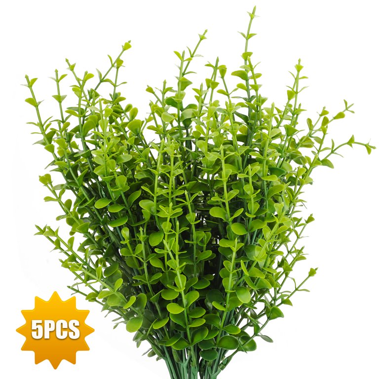 15/10/5Pcs Artificial Boxwood Outdoor Greenery Plants, TSV Fake Greenery  Stem Foliage with 7 Branches and Height 13in, Indoor Outdoor Lifelike  Eucalyptus Decor for Farmhouse Home Office Garden Wedding 