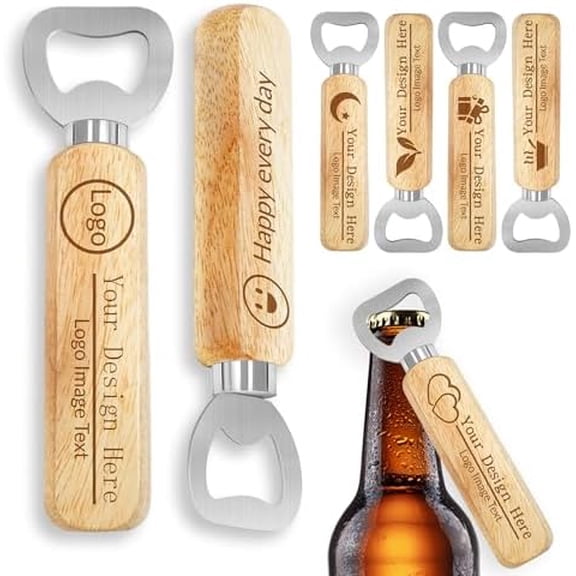 15-100 PCS Personalized Bottle Openers with Wooden Handle, Bulk Customized Text/Logo/Photo Beer Bottle Opener, Laser Engraved, Bar Party Favors, Family Reunion Wedding, Birthday
