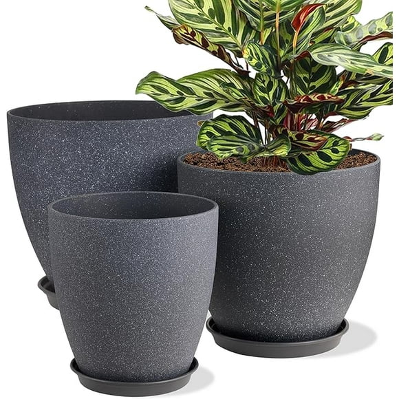 15/13/10 inch Large Plant Flower Pots Planters Outdoor Indoor Garden, Black