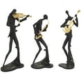 thumbnail image 1 of 15", 13", 15"H Black Polystone Abstract Musician Sculpture with Gold Instruments and Music Notes, by DecMode (3 Count), 1 of 16