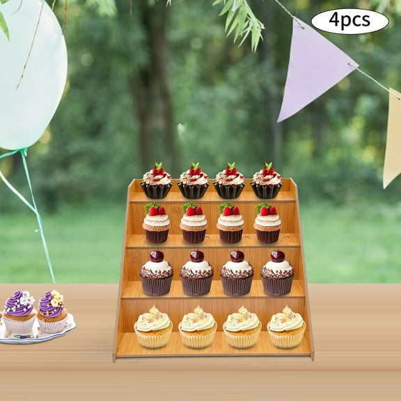 15*14.5*10.5in 4* Retail Display Stands 4 Tier Retail Display Rack, 4 pcs Display Rack, Log Color Tabletop Display Stand