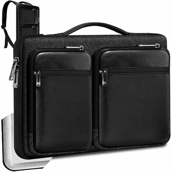 15/15.6/16" Laptop Sleeve with Handle & Hidden Straps, 360 Protection, 4 Pockets, Pitch-dark