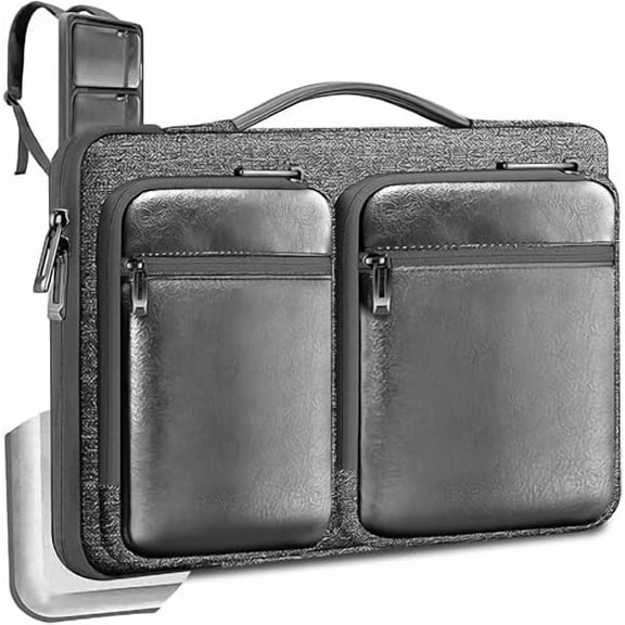 15/15.6/16" Laptop Sleeve with Handle & Hidden Straps, 360 Protection, 4 Pockets, Silver gray