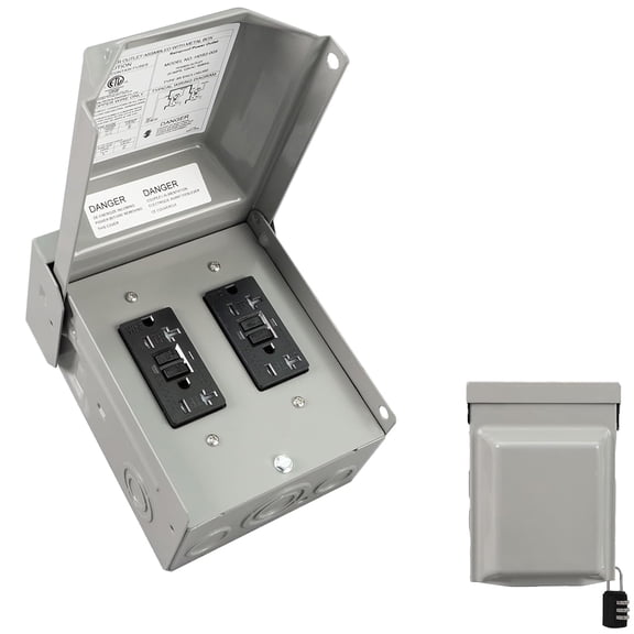 HIITIO Gray Metal Outdoor Receptacle Box for EV/RV Generator Camper Trailer Motorhome, 125V, 30A GFCI, ETL Listed