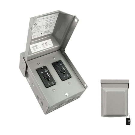 15 & 15 Amp Power Outlet Box 125 Volt, Dual 15 Amp WRTR GFCI Receptacles, Heavy Duty Lockable Weatherproof Panel, Outdoor Receptacle for EV/RV Generator Camper Trailer Motorhome, ETL Listed