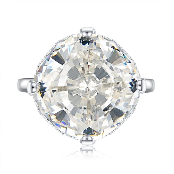 15*15MM Cushion Cut Engagement Ring for Women CZ Simulated Big Diamond Ring 925 Sterling Silver 18K Gold Plated Promise Anniversary Ring