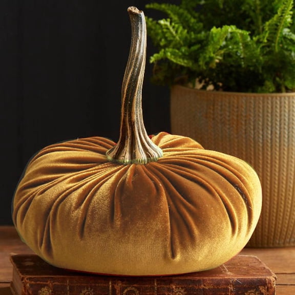 15×15cm Handmade Pink Velvet Pumpkin Decor, Weighted Stuffed Soft Fabric Pumpkin Ornament with Real Dried Stem, Fall Halloween Thanksgiving Tabletop Centerpiece Home Decor