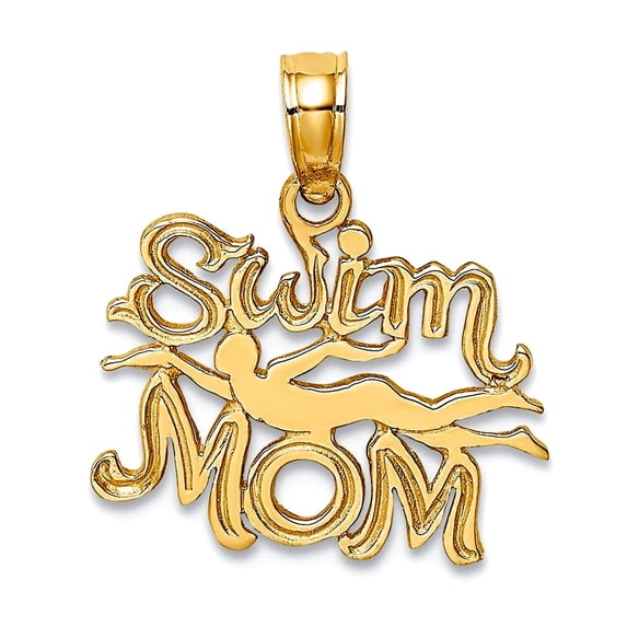 15.15mm 10k Solid Yellow Gold Swim Mom With Swimmer Charm Pendant Necklace for Women - .5 Grams
