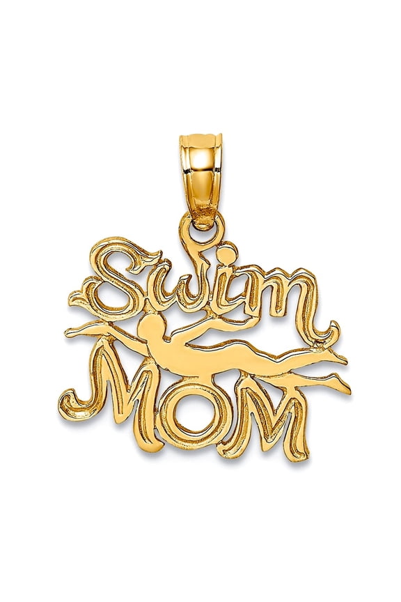 15.15mm 10k Solid Yellow Gold Swim Mom With Swimmer Charm Pendant Necklace for Women - .5 Grams