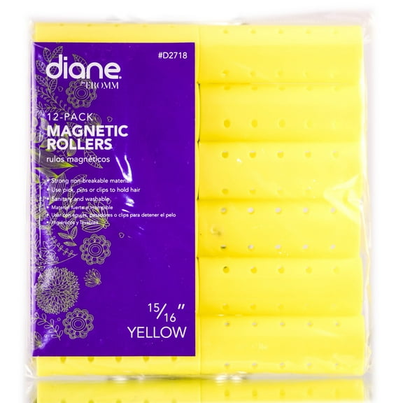 15/16" - 12 PC , Diane 12 PC Yellow Magnetic Rollers , Hair Scalp - Pack of 1 w/ SLEEKSHOP Teasing Comb