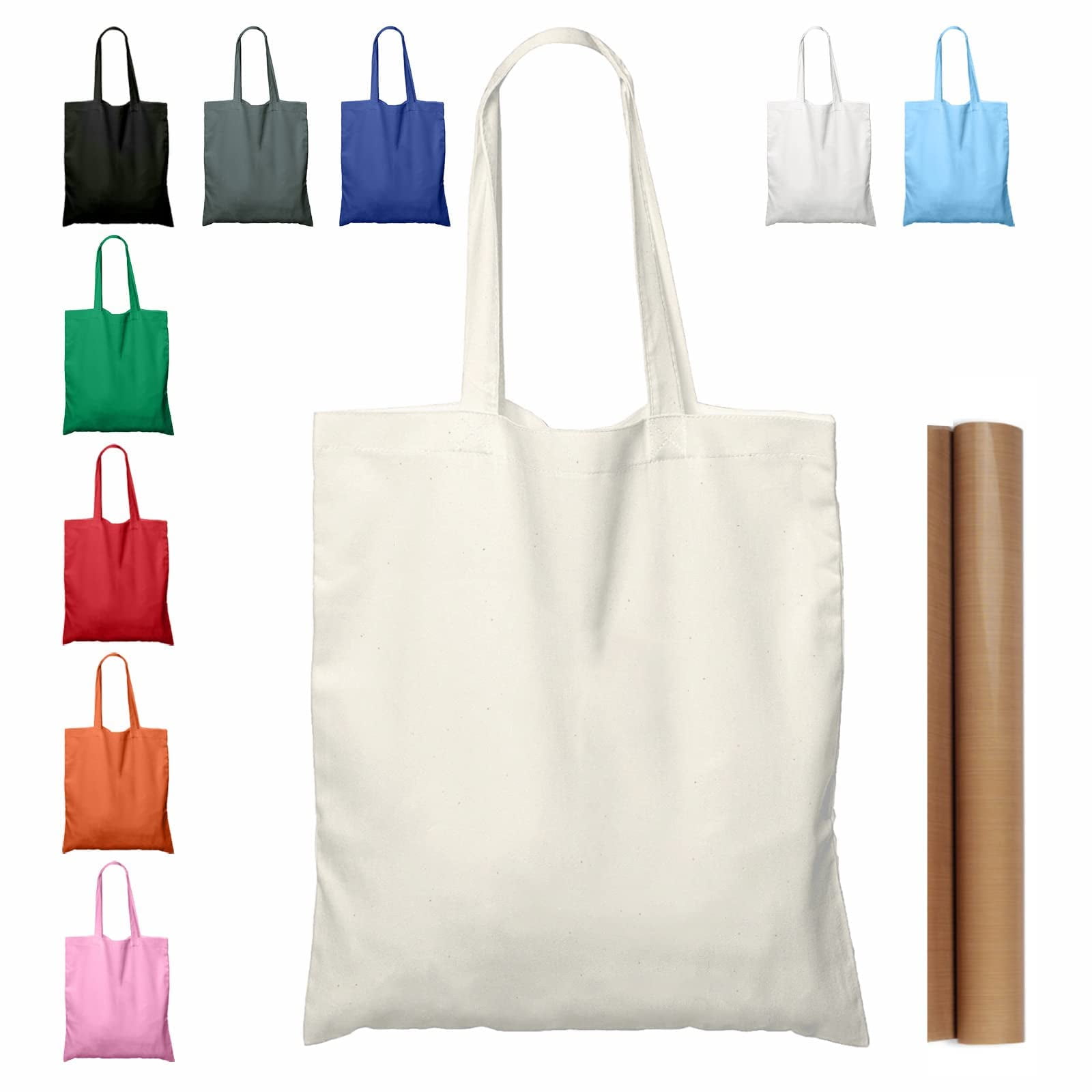 15'' by 16'' Cotton Tote Bags 5-Pack, Eco-Friendly Blank Reusable