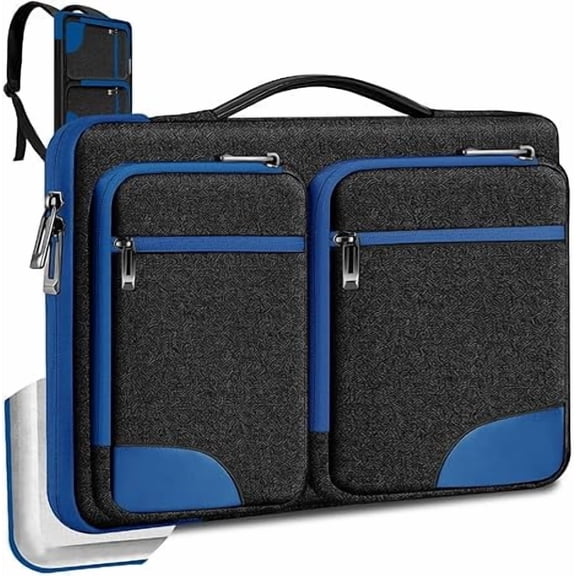 15-16" Laptop Case with Handle & Hidden Straps, 360 Protection, 4 Pockets, Blue