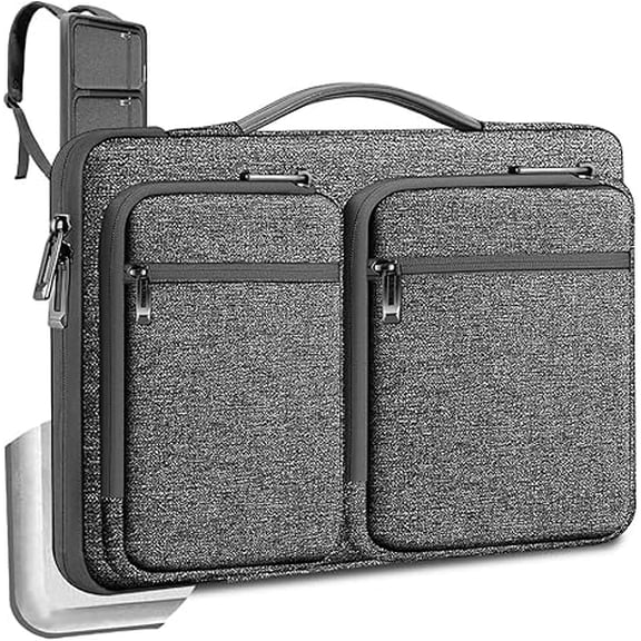15-16" Laptop Case with Handle & Hidden Straps, 360 Protection, 4 Pockets, Grey
