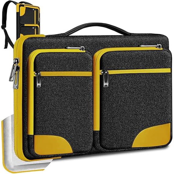 15-16" Laptop Case with Handle & Hidden Straps, 360 Protection, 4 Pockets, Yellow