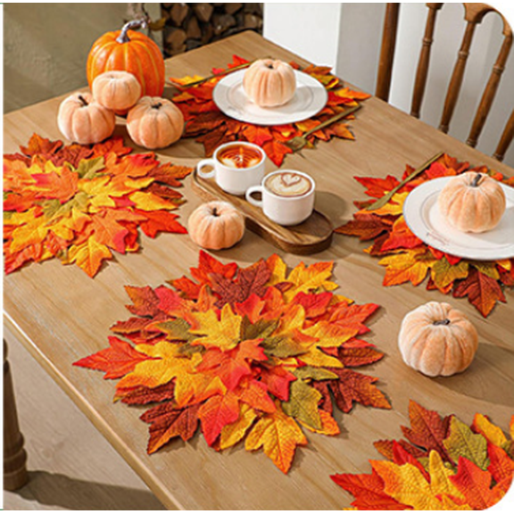 15/17.7 Inch Fall Maple Leaf Placemat, Thanksgiving Autumn Table Decor, Round Heat-Resistant Woven Plate Mat for Dining Party