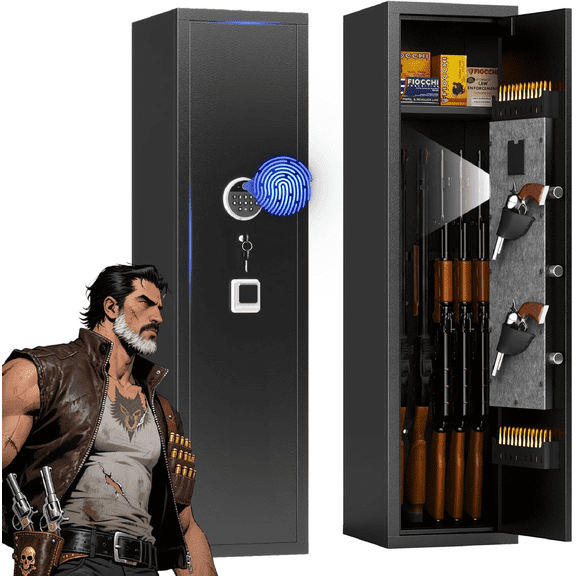 15-17 Gun Safe, 57'' Fireproof Safe, 0.1s Fingerprint Unlock Gun Safe for Rifles and Pistols, Gun Cabinet Safe for Handgun with Adjustable Shelves, Suitable for Rifles, Pistols &Shotguns