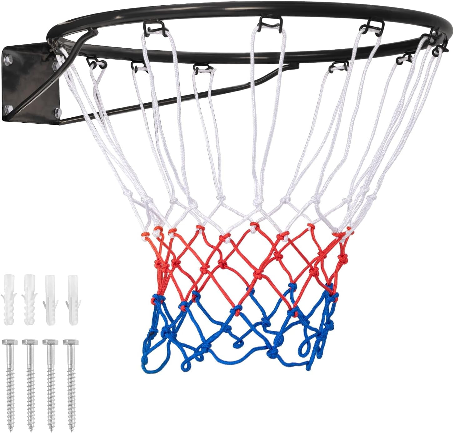 15"/18" Basketball Rim, Wall Door Mounted Basketball Hoop Replacement with All Weather Net, Basketball Rim Goal for Indoor Outdoor Driveway Garage Backyard