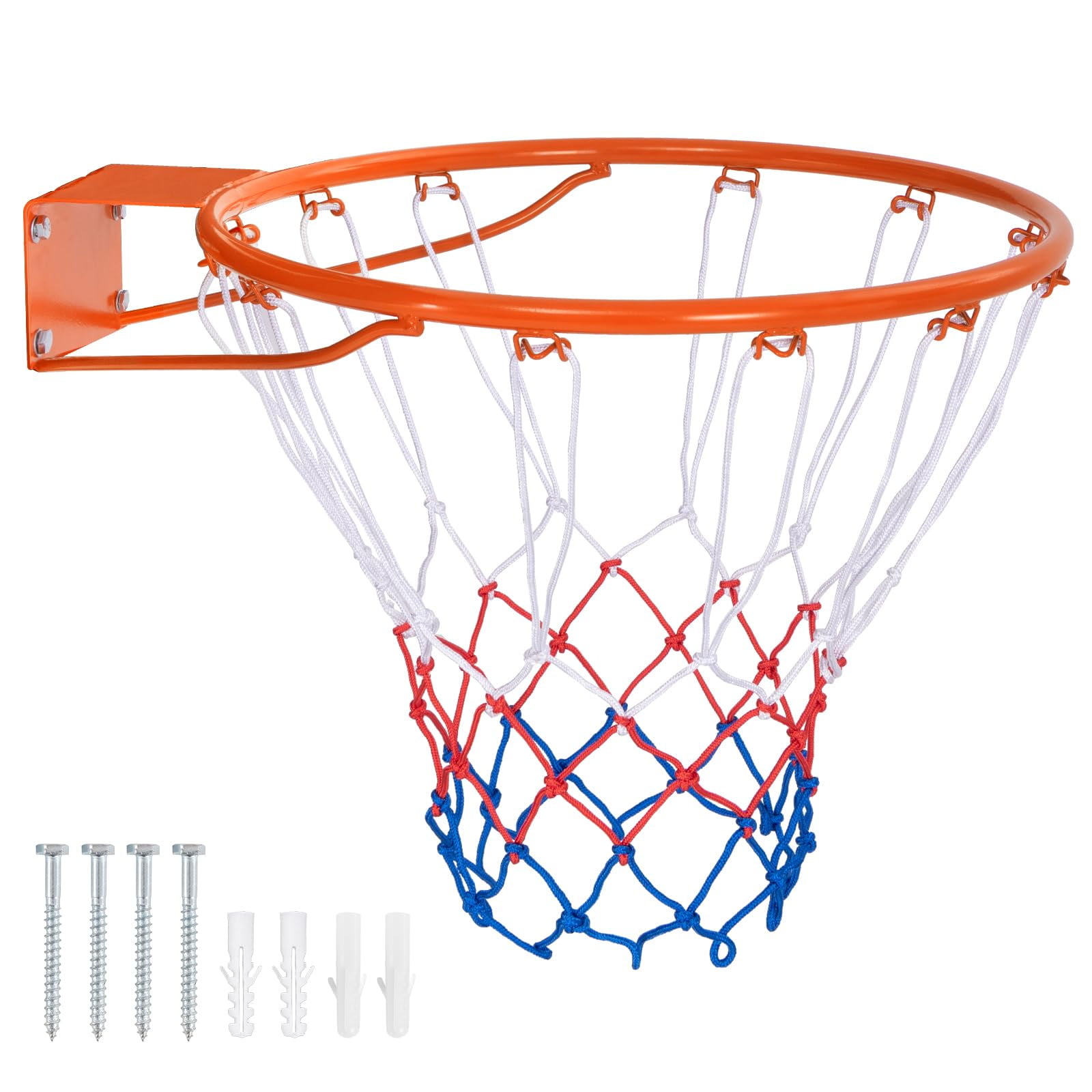 15/18 Inch Basketball Rim Replacement with All-Weather Net, Heavy Duty Steel Hoop for Wall Door Mounted Indoor Outdoor Play, Black