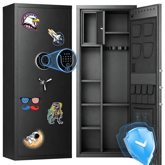 Pacriond 15-18 Large Gun Safe, 54" Biometric Cabinet with Inner Lock Box and Removable Shelves, Unassembled  Shotgun Safe with Dual Alarm and Mute Function