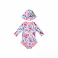 thumbnail image 1 of 15-18 Month Girl Swimsuits Long Sleeve Snap Button Swimsuit With Matching Sun Hat For Baby Girls UPF 50+ Rash Guard Swimwear Set, 1 of 4