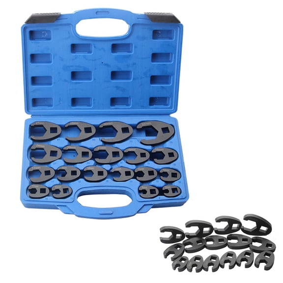 15/19-Piece Crowfoot Wrench Set, Open-End Hydraulic Line & Automotive Repair Tool, High-Carbon Steel Metric Adapters with Robust Storage Box