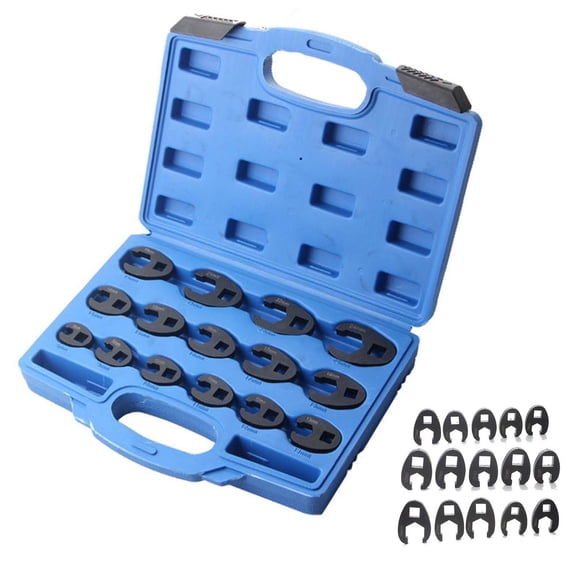 15/19-Piece Crowfoot Wrench Set, Open-End Hydraulic Line & Automotive Repair Tool, High-Carbon Steel Metric Adapters with Robust Storage Box