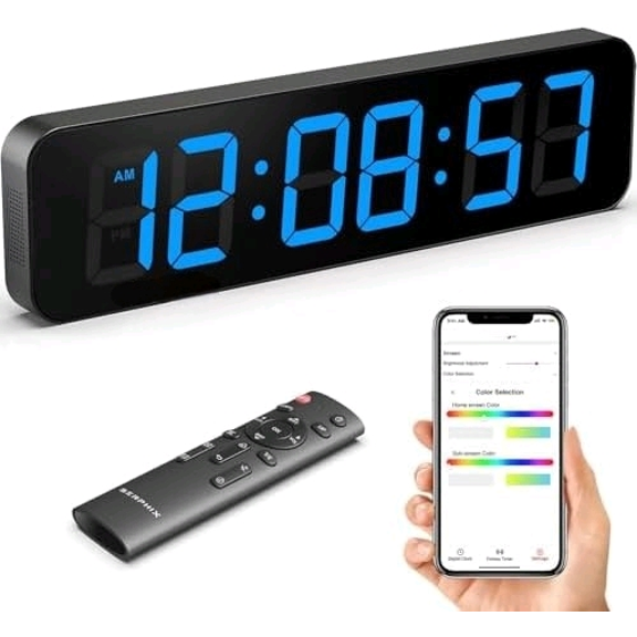 15.2" Large Digital Wall Clock with App & Remote Control, Customizable RGB Colors, 10 Alarms, Stopwatch, Countdown, Timer Clock for Home Gym Living Room Office Garage Decor