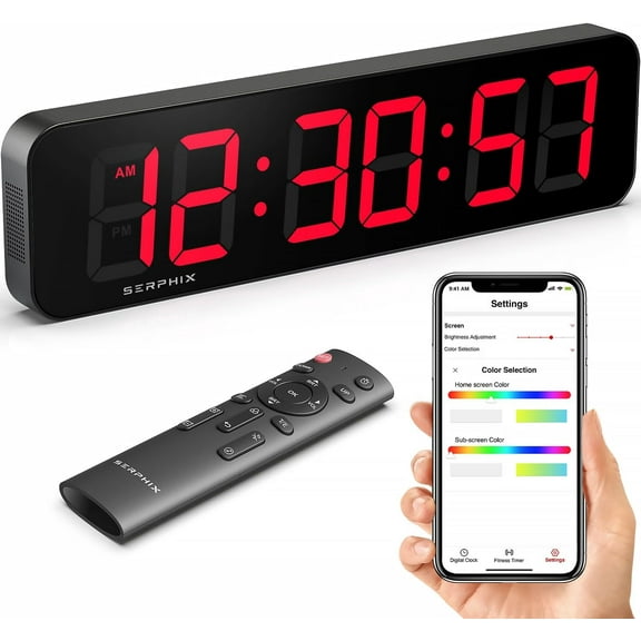 15.2" Large Digital Wall Clock with Seconds, App & Remote Control, Customizable RGB Colors, Alarms, Stopwatch, Countdown, Timer for Home Gym Living Room Office Garage Decor