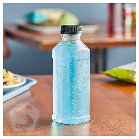 15.2 oz. Square PET Clear Juice Bottle with Black Lid - 160/Case