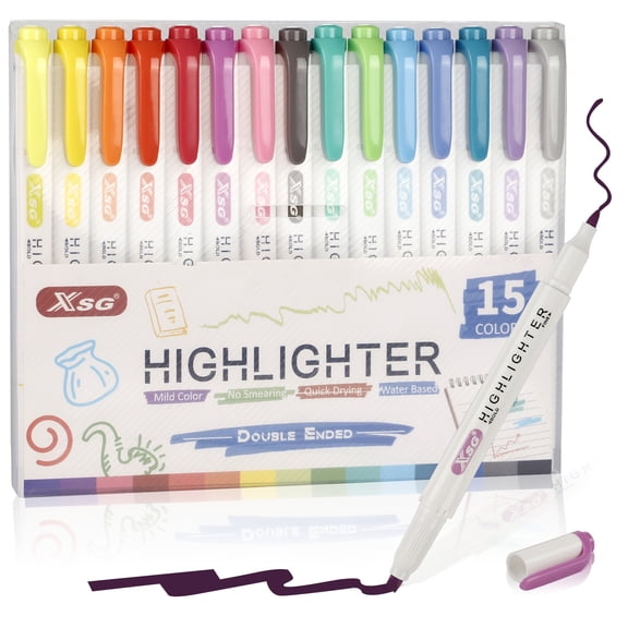 15/20/25 Double-End Highlighters, Fine Head + Chisel Head, Good Choice for Outlining Lines and Emphasizing Marks, wide range of colors from fresh to vivid, Partner for Imagination and Creativity