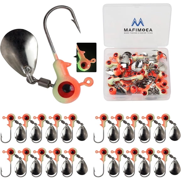 15/20/30Pcs Underspin Jig Heads with Spinner Fishing Jig Heads Hooks Set Crappie Jigs Fishing Jig Hooks Assortment Saltwater Freshwater Bass Crappie Trout Glow in The Dark…