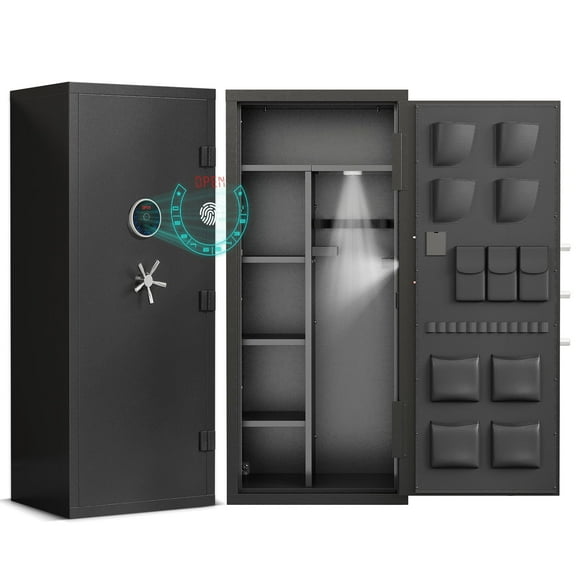 15-20 Gun Safe, Large Fingerprint Gun Safe for Pistols, Unassembled Gun Cabinet with Adjustable Shelf & Gun Rack, Gun Safe for Home and Shotgun, Gun Cabinet with Mute Function & Dual Alarm