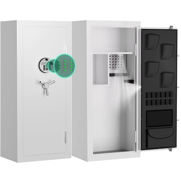 15-20 Large Gun Safe, Already Assembled Digital Gun Safe for Rifles and Pistols with Removable Pegboard & 6 Hooks, Gun Safes & Cabinets with Door Organizers & 3 Gun Raks, Rifle Safe for Home (White)