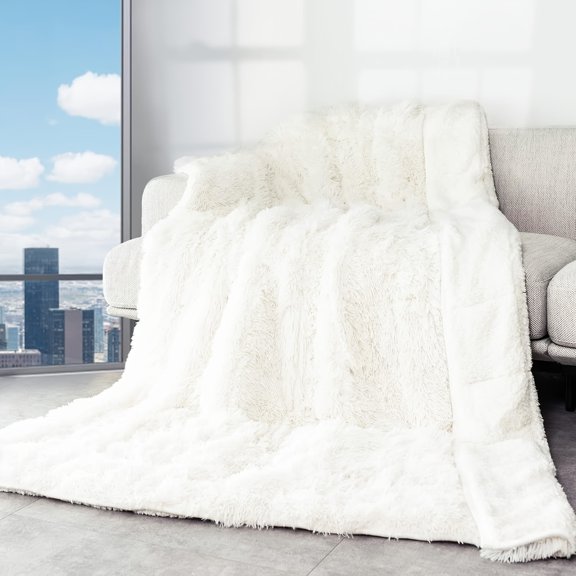 15/20lbs Faux Fur Sherpa Weighted Blanket - 48"x72"/60"x80" Queen Bed Ceramic Beads Calm Relax Throw
