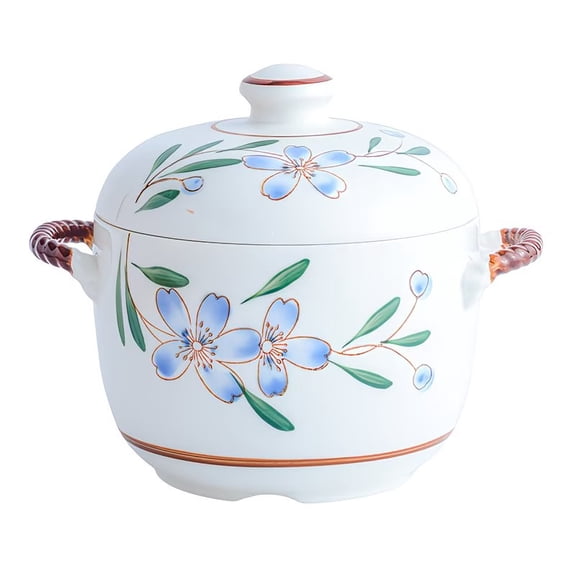 15.22oz High-Temperature Resistant Ceramic Stew Pot Blue Plum Design, Dishwasher Safe for Soup, Steamed Eggs & Stewing