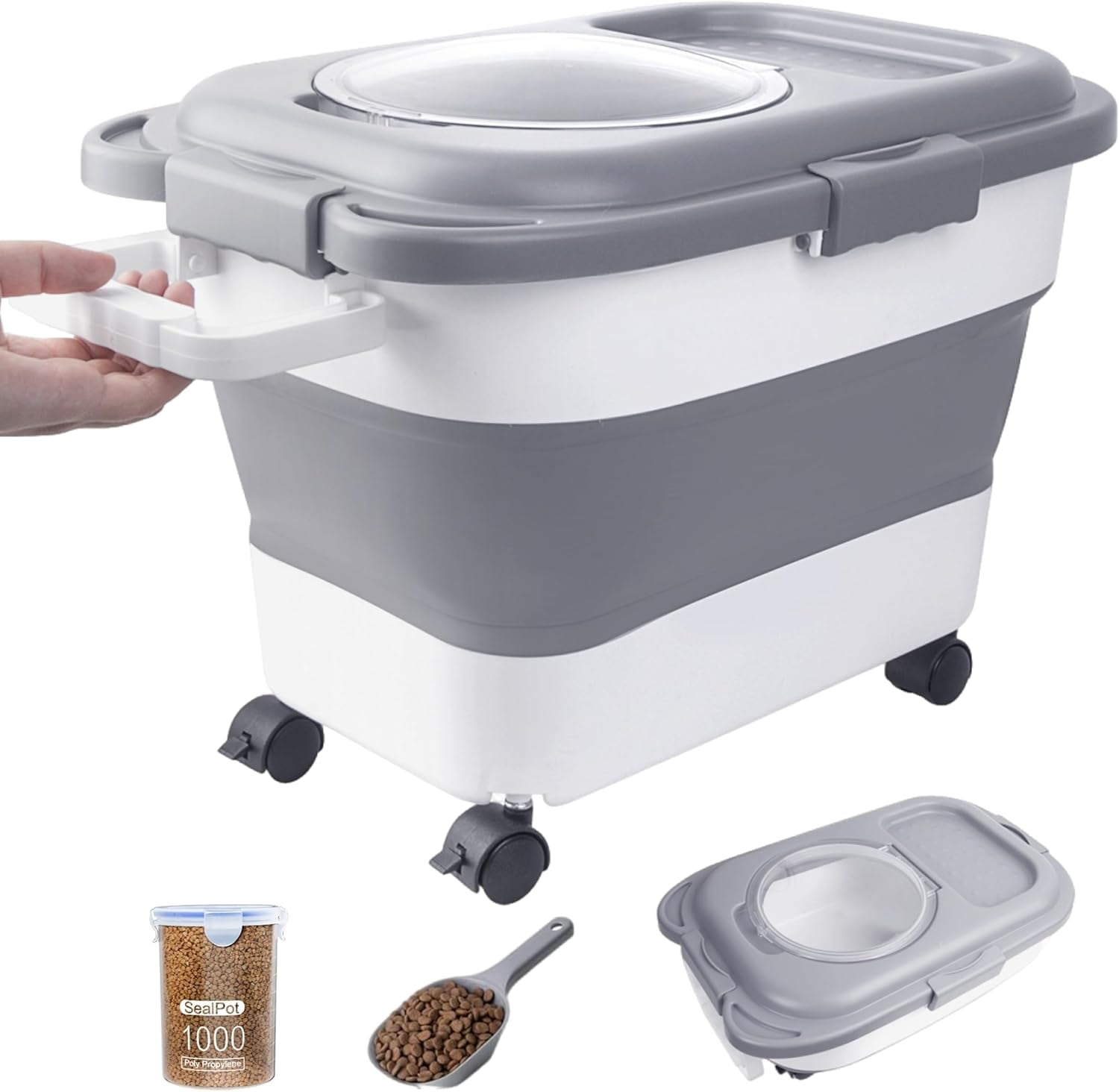 15-23 Lbs Dog Food Storage Container, Collapsible Dog Food Container ... - Covered Dog Food Container With Scoop