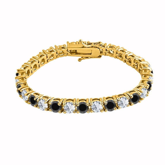 15.24 CTW Round Cut Simulated Diamond & Black Spinel 14K Yellow Gold Plated S925 Tennis Bracelet 8" Men's & Women's