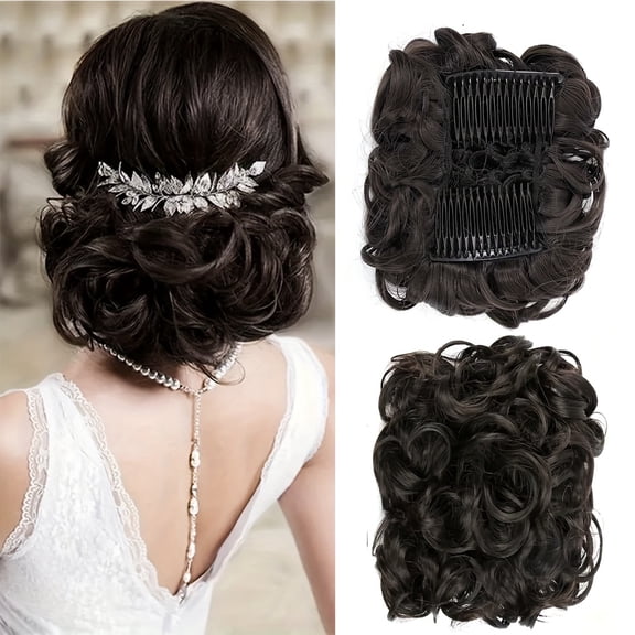 15.24cm Short Messy Curly Dish Hair Bun Extension, Easy Stretch Hair Combs Clip-In Ponytail Extension, Chignon Hair Extension, High-Temperature Fiber Chignon Hairpieces, Perfect for Weddings