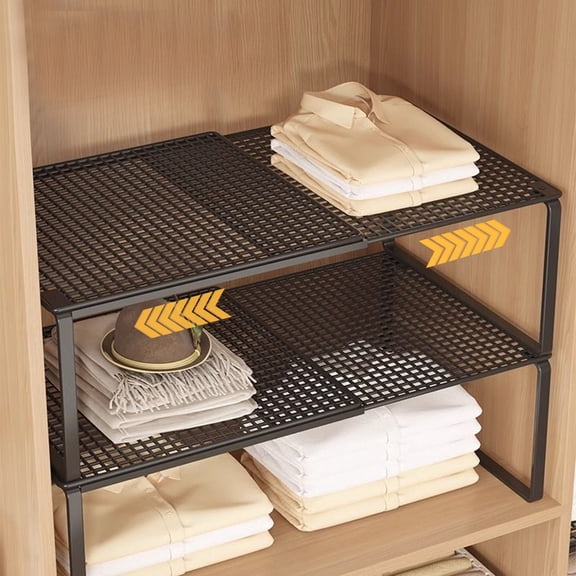 15-24in Expandable Cabinet Storage Shelf, Stackable Space-Saving Organizer Rack for Pantry, Wardrobe, Shoe Cabinet & Kitchen Countertop