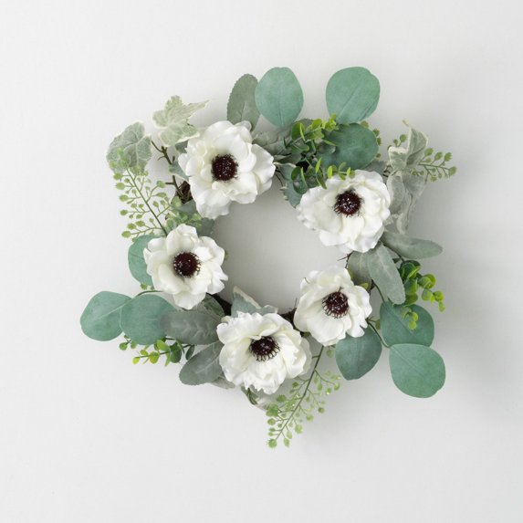 15.25"H Sullivans Anemone Silvery Small Wreath, Multicolored