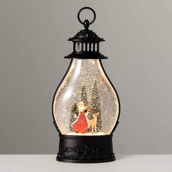 15.25"H Sullivans Lighted Santa And Deer Lantern, Multicolored