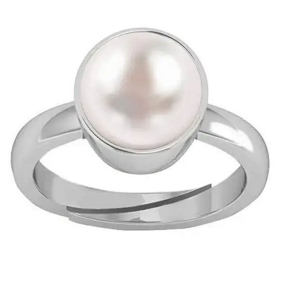 15.25 Ratti 14.25 Carat Lab - Certified Pearl Natural Pearl Gemstone Original Certified Moti Adjustable Silver Ring-B0DKK1
