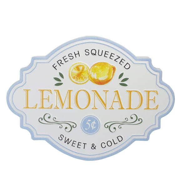 15.25" White and Blue "Fresh Squeezed Lemonade" Metal Sign Spring Wall Decor