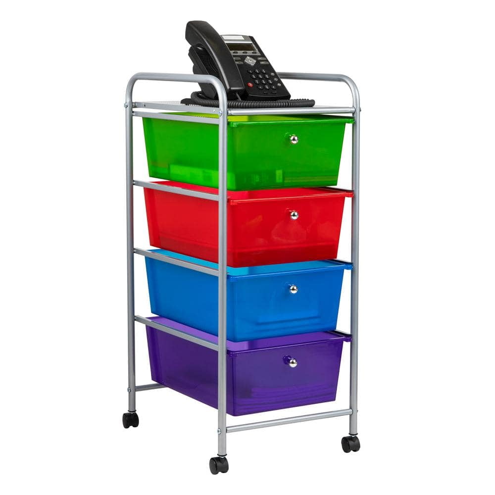 Multi-Color Plastic and Steel 4-Drawer Rolling Utility Cart