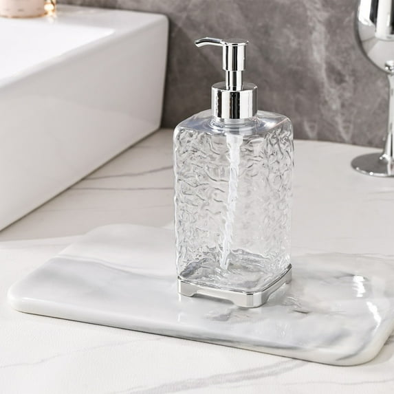 15.2oz Hand Soap Dispenser Bottle, Stylish Refillable Lotion Container, Plastic Pump Bottle for Bathroom Kitchen Wash Station (Clear)