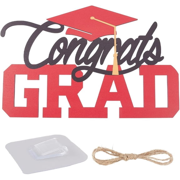 15.3 Inch Graduation Decorations Grad Wall Hanging Sign Wooden Congratulations Door Banner Cutout Ornaments Black with Jute Cord and Hanger for High School Party Supplies
