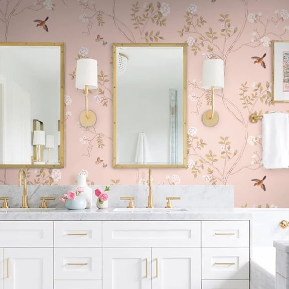 15.3''x394'' Floral Peel and Stick Wallpaper Self Adhesive Removable Contact Paper Pink Wall Paper for Bedroom Mural Nursery Decor