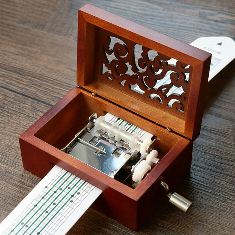 15 30 Notes Vintage Carved Wood Mechanism DIY Songs Handcrank