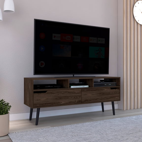 15.30 in Deep Stand, Brown Finish | Two Drawers for Neat TV Setup